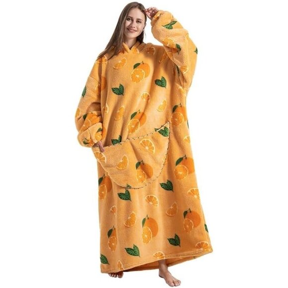 ⭐Sweat Orange Warm Giant Hoodie Thick Flannel Blanket with Sleeve - Picture 5 of 5